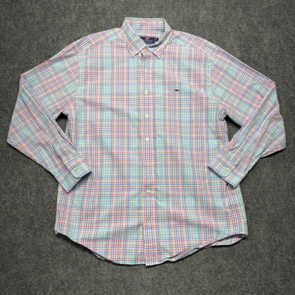 Vineyard Vines Peter Dye Golf Club Shirt Mens L Plaid Cotton Classic Fit